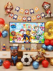 Paw Patrol 1件装卡通汪汪队生日背景幕布，节日派对装饰，场景布置道具，汪汪队卡通生日横幅，完美派对装饰，惊喜礼物，适合粉丝节日派对装饰，送给朋友的最佳节日礼物，派对氛围装饰，完美派对装饰，家居装饰，完美房间装饰，圣诞礼物，情人节礼物，理想的朋友生日庆祝礼物，纪念品，女士纪念品，可爱美学 - 彩色 - 查看 3