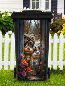 3D Puppy, Rabbit Printed Trash Can Sticker Waterproof PVC Outdoor Trash Can Poster Peeling Sticker 4 Sizes