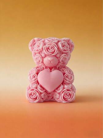 1支玫瑰熊香氛蜡烛，天然手工浇注蜡烛，适合客厅香氛、情人节浪漫礼物、门厅装饰、母亲节优雅花卉礼物、婚礼餐桌装饰、手工生日礼物、新年派对装饰、冬季主题派对布置。