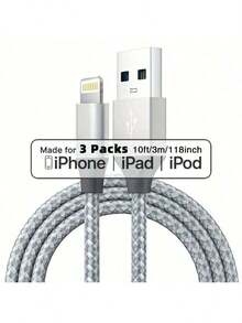 1m/2m/3m Nylon Braided USB-A To 8-Pin Fast Charging Cable, Compatible With IPhone 14/13/12/11 Pro Max XR XS X/8/7/6s Plus 5s SE, IPad, IPod, Christmas/Home Gift - Multicolor - View 11