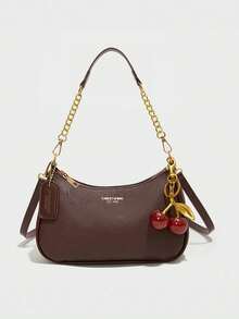 Y2K 时尚女士单肩包/斜挎包，金属链条设计，轻巧时尚的新月形手提包，适合手提或肩背 - 咖啡棕 - 查看 8