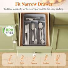 Silverware Tray, Cutlery Drawer Organizer Storage Kitchen, Plastic Flatware Utensil Holder Divider Spoons Forks Knives Tableware, 4 Compartment, Black - 7.8 x 12.4 英吋(4 個插槽)+ 灰色 - 查看 4