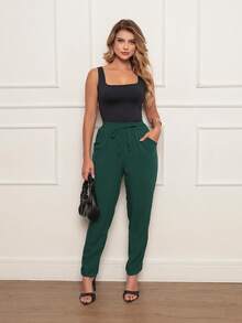 Memory Women's Plain Pants With Pockets In Viscose / Viscose Linen - Màu xanh lá cây đậm - Xem 1