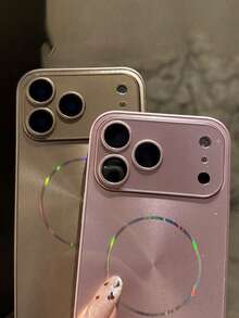 Luxury Shiny CD Pattern Aurora Silicone Phone Case, Compatible With Magnetic Wireless Charging, Compatible With IPhone 17 Pro Max, 17 Pro, 17, 16 Pro Max, 16 Pro, 16, 16, 15 Pro Max, 15 Pro Max, 15 Pro, 15, 14 Pro Max, 14 Pro, 14, 13 Pro Max, 13 Pro, 13, Camera Protection, Shock-Proof Back Cover - Pink - View 3