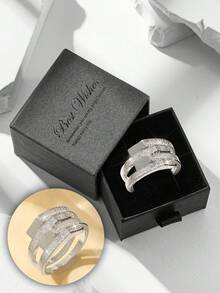 Gift Box Set Elegant Shiny Micro-Inlaid Rhinestone Criss-Cross Design Silver Ring, Multiple Sizes Available, Suitable For Women Wedding, Party, Valentine's Day Gift - Silver-geometric Cross - View 16