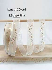 1 Roll Gold Foil Star Ribbon, Gift Wrapping String, Birthday Packaging, Handmade, Headband, Party, Gift Supplies, DIY Craft - Multicolor - View 7