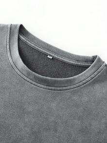 Hemo Men's Round Neck Short Sleeve Simple Commuter Top, Casual Daily Washed Printed T-Shirt - Grey - View 3