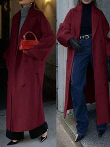 Autumn/Winter New Fashion Women's Loose Fit Elegant Wool-Blend Double-Breasted Windbreaker Coat - Burgundy - View 6
