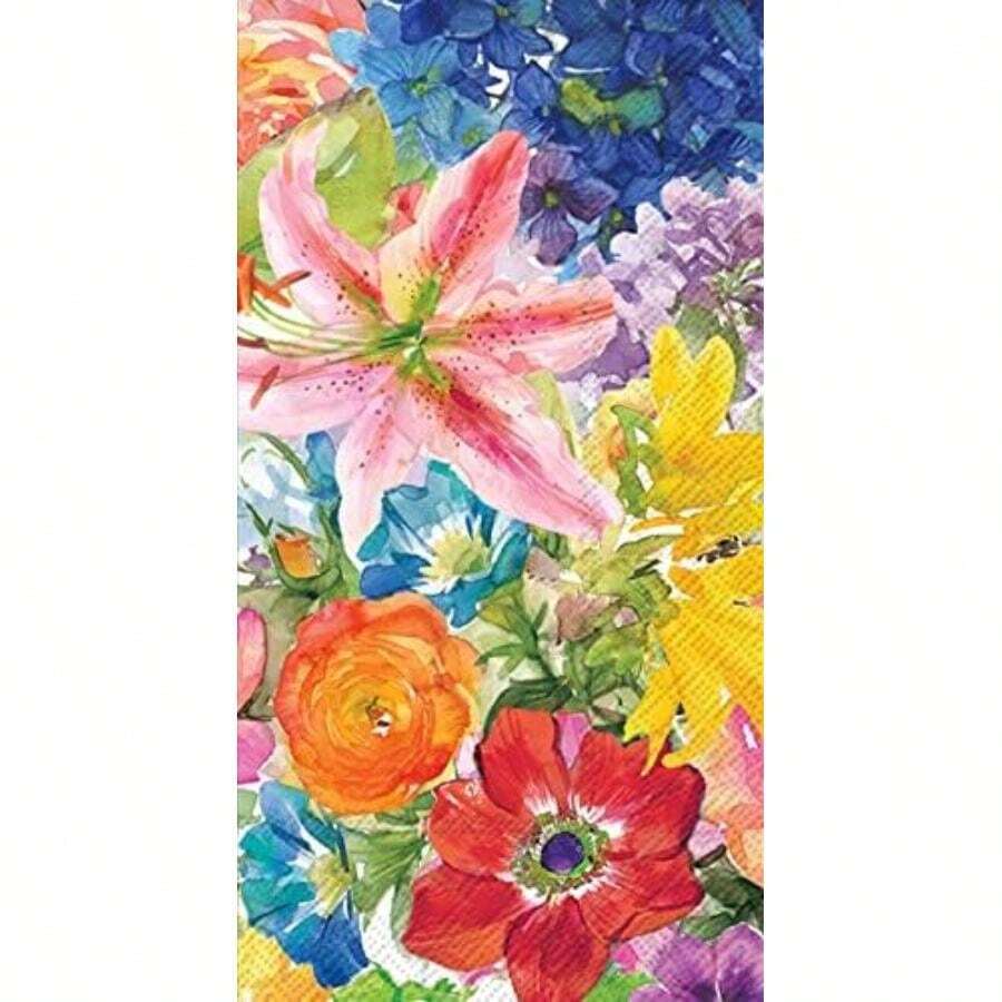 Boston International IHR - Servilletas de papel de 3 capas, tamaño de invitado, corona de flores silvestres de abeja(16-Count Guest Size Abundant Floral) - Multicolor - Ver 1