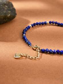 1pc Bohemian 18K Gold Plated Natural Lapis Lazuli Faceted Bead Bracelet, Suitable For Women's Daily Wear And Stacking - Lapis Lazuli 2 - View 2