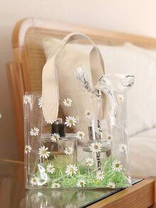 1/10个透明PVC礼品袋，带提手，雏菊图案PVC透明手提袋，可重复使用的节日礼品袋，可爱塑料花朵礼品袋，白色提手礼品袋，适用于音乐会、体育赛事、超市购物、旅行、节日、海滩度假等场合，节日礼物（不含丝带） - 彩色 - 查看 7