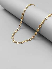 1pc Minimalist Coffee Bean & Pig Nose 18K Gold Plated Delicate Choker Necklace, Versatile & - Yellow Gold - View 3