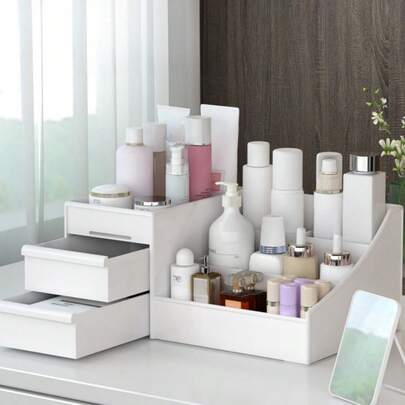 1个桌面化妆品收纳盒，大容量化妆品展示盒，文具整理盒，情人节和开学季推荐礼物