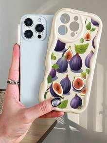 Funda protectora de lujo para teléfono con diseño de hojas de higo morado, diseño retro elegante con estética de comida, resistente a los golpes y compatible con iPhone 16ProMax/16E/16Pro/16Plus/16/15ProMax/15Pro/15Plus/15/14ProMax/14Pro/14Plus/14/13ProMax/13Pro/13/13Mini/12ProMax/12Pro/12/12Mini/11ProMax/11Pro/11/XSMAX/XR/X/XS - Blanco - Ver 2