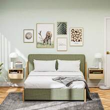 Set med 2 HOMCOM flytande sängbord, med låda, öppen hylla och väggskåp för sovrum eller vardagsrum, 45 x 35 x 27,5 cm, naturträ - Naturlig träfärg - Visa 2