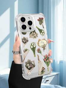 1PC Funda transparente con diseño de ramos de flores estilo romántico y campestre protección contra caídas delgada ideal para mujeres uso diario diseño fresco y elegante regalo perfecto para pareja funda transparente resistente a golpes, compatible con Apple Phone17/16/15/14/13/12/11/XS/XR/X/PLUS/PRO/PROMAX agarre cómodo regalo festivo para amigos, novia, novio, familia - transparente - Ver 5