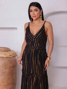 Boho Long Dress With Lurex Detail - Negro - Ver 5