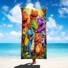 恐龙图案超柔软沙滩巾，适合海滩、旅行、露营、游泳、野餐 - 彩色 - 查看 4