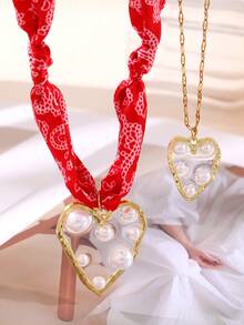 1pc Creative And Unique Santa Claus Christmas Tree Rhinestone Pearl Faux Pearl Pendant Fabric Printed Ribbon Necklace For Women, For Wearing At Festive Parties, Daily Family Gatherings, And Other Occasions, A Festive And Fashionable Piece Of Women's Jewelry.(Rhinestones In Random Color Arrangement) - Colorful - View 7