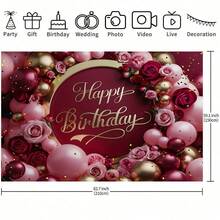 An Elegant Burgundy And Gold Glitter 'Happy Birthday' Background Banner, Perfect For Women's Birthday Party Backdrops, Photo Backgrounds, Home Decoration, Gifts, Gatherings, Parties, Holiday Celebrations, And A Must-Have For Event Planners. - Multicolor - View 4
