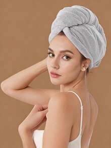 1条珊瑚绒超大加厚超强吸水干发巾，纯色简约款，适合长发和短发，家居浴室装饰 - 彩色 - 查看 6