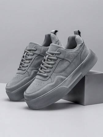 Men's Comfortable Sneakers, Fashion Versatile Solid Color Patchwork Low-Top Flat Casual Shoes, Streetwear Chic Minimalist White Shoes