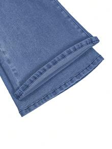 Womens Casual Denim Flare Leg Jeans Long Button Pocket Zipper Medium Stretch - 中等水洗藍 - 查看 11