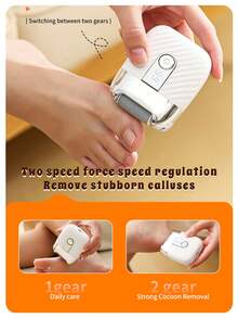 1个可充电电动足部去茧器，一键操作，防滑人体工学手柄，LED电量显示，内置清洁刷，可水洗，在家即可享受沙龙级足部护理，小巧便携，方便旅行携带，轻松去除死皮，必备的自我护理用品，也是节日/生日送给亲朋好友的贴心礼物，几分钟内即可拥有柔软自信的双脚。