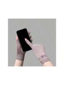 1 Pair Women's Short Lace Sun Protection Gloves With 2 Exposed Fingers For Spring/Summer/Autumn Riding/Driving/Hiking/Running Gloves With Touch Sensor Slip-Resistant Elastic Breathable Sweat Absorbent. Bow Valentine's Day Valentines - A - 查看 7