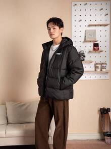 Puma Nike Men's Letter Stand Collar Sporty Casual Water-Repellent Windproof Warm Puffer Jacket IB4499-010 - Black - View 1