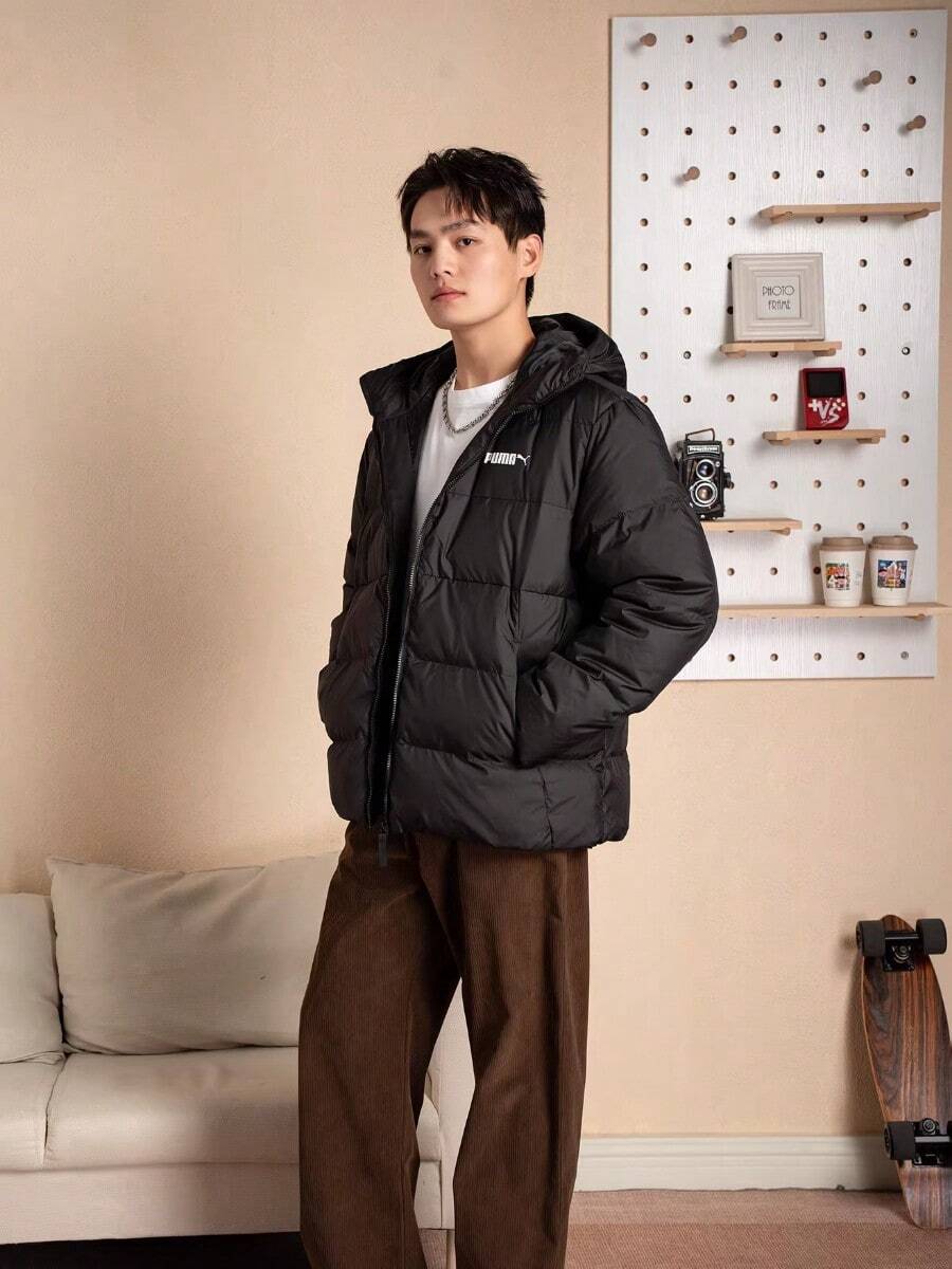 Puma Nike Men's Letter Stand Collar Sporty Casual Water-Repellent Windproof Warm Puffer Jacket IB4499-010 - Black - View 1