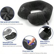 Inflatable Travel Pillow, Inflatable Neck Pillow Traveling Airplane, Travel Pillow With Soft Velour Washable Cover, U Shape Blow Neck Pillow Airplanes Train Car Travel - Xám đậm + Trung bình - Xem 5