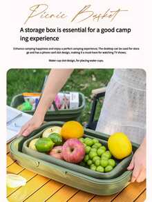 Large Capacity 2-In-1 Portable Picnic Basket With Plastic, Insulated Cooler Box, Foldable Tabletop, And Handles