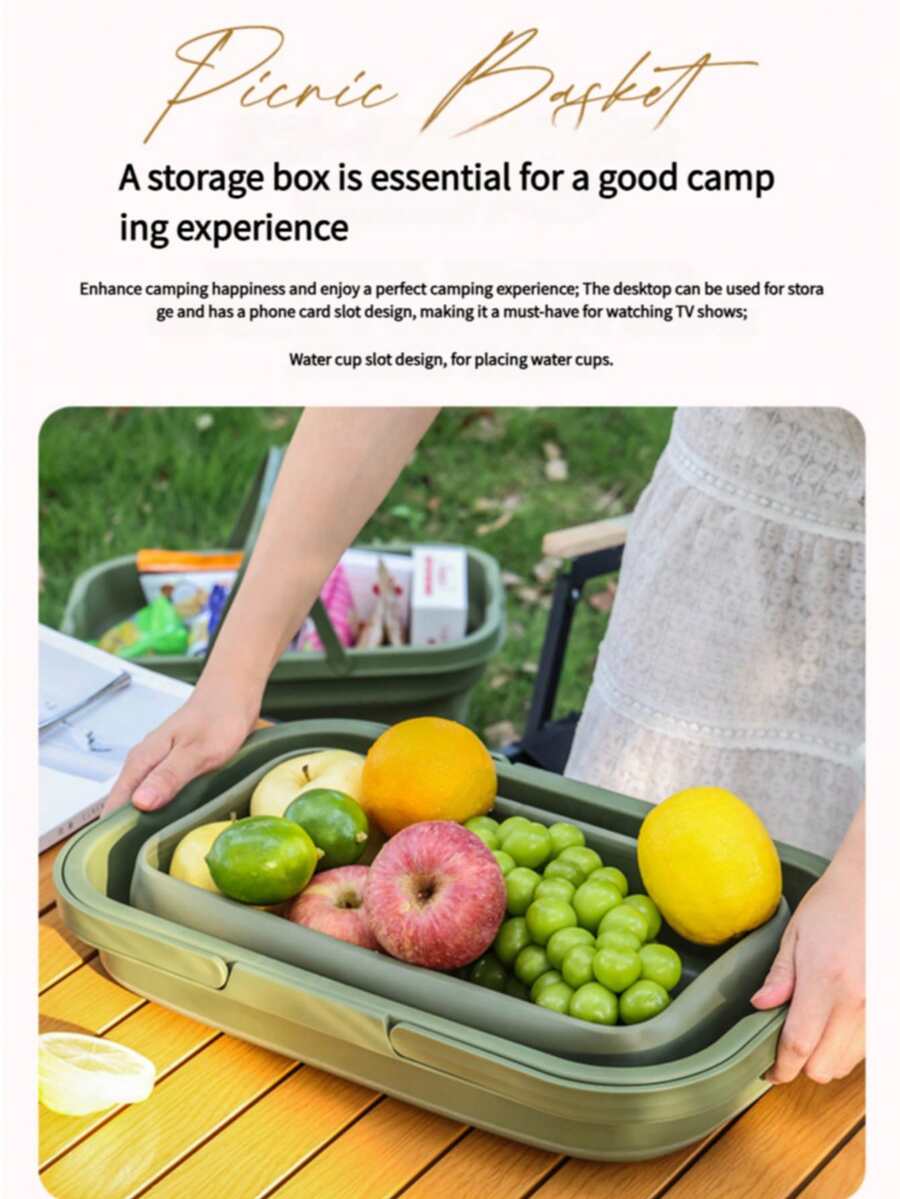 Large Capacity 2-In-1 Portable Picnic Basket With Plastic, Insulated Cooler Box, Foldable Tabletop, And Handles