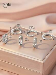 Hihho 6pcs/Set Colorful Zirconia Inlaid Clip-On Earrings, Classic Retro Design Zirconia Earrings, Lightweight Luxury Minimalist Earring Set, Suitable For Daily Stacking Or Single Wear, Best Gift For Friends - Silver - View 6