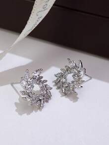 2pcs Cubic Zirconia Decor Stud Earrings - Silver - View 6