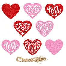 New Heart Shaped Hanging Decor, Party Decoration, Wedding Gift, Gold Glitter Paper Heart Tags - Multicolor - View 7
