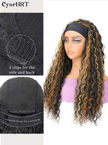 22英寸合成可重复使用透气耐热纤维自然发箍假发，黑色、酒红色、巧克力棕色多色可选，适合日常派对、角色扮演，是女孩日常派对、角色扮演、圣诞节礼物、节日派对的理想选择。 - 彩色 - 查看 10