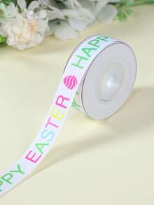 1条复活节涤纶箔丝带，复活节祝福丝带，带有兔子、花卉、文字和复活节彩蛋图案，适合复活节礼物包装、家居复活节装饰、复活节派对礼品、春季派对装饰、复活节彩蛋寻宝派对礼物。