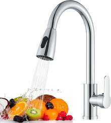 Senlesen Grifo moderno para tarjas para cocina: grifo extraíble de un solo orificio para cocina, níquel cepillado/negro mate/cromo, llave para fregadero con monomando giratoria 360°,dos modos de flujo de agua, arco alto, agua fría y caliente, apto para cocinas, caravanas, lavaderos y barras de bar.Cocina Accesorios,Regalo de Navidad - Chrome - Ver 11