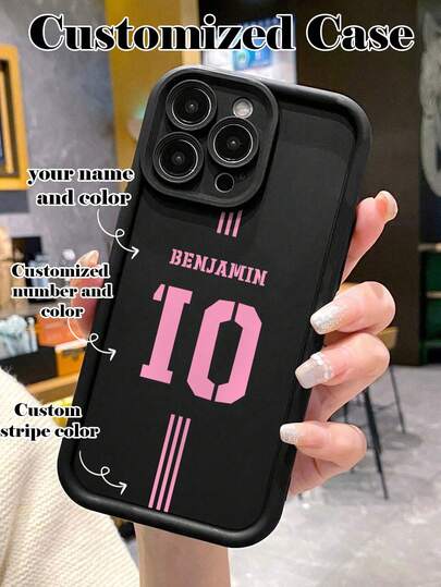1 pieza Funda protectora de teléfono con diseño deportivo a rayas numéricas de estilo minimalista de bloques de color, resistente a caídas, diseño personalizado compatible con iPhone XR, 11, 13, 15, 16, 17 Pro Max