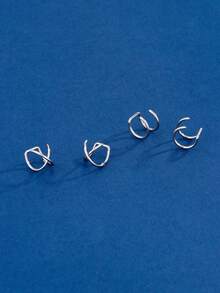 4pcs Stainless Steel Ear Clips Set, 2 Pairs Different Style In 1 Set, Packed In Plastic Box, Suitable For Both Men And Women Daily Wear - Silver - View 4