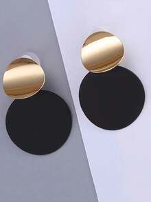 1 Coppia di orecchini a bottone rotondi e curvi per donna, orecchini pendenti a disco bicolore in stile vintage per matrimonio/banchetto/vacanza/discoteca/uso quotidiano, regalo di gioielleria in stile Y2K per anniversario/festa della mamma/San Valentino/Natale - Orecchini a pezzo - Visualizzare 5