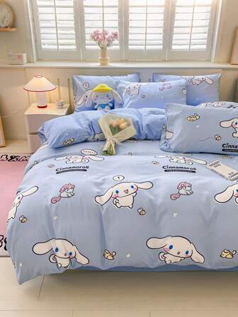 Sanrio 三丽鸥可爱印花三件套床上用品 - Hello Kitty/Kuromi/Cinnamoroll/Pochacco（1件被套+2件枕套，不含填充物）卡通全尺寸，柔软舒适，适合宿舍、家庭卧室、酒店，四季皆宜，带拉链封口和枕套，多色可选，加大尺寸床上用品，加大尺寸被套套装