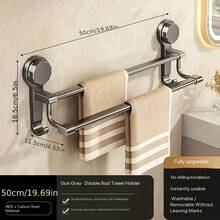 1pc Upgraded Strong Suction Cup Double Bar Towel Rack, Drill-Free Wall Mounted Bathroom Kitchen Hanger, Space-Saving Solution, Kitchen Organization, Dual Bar Design, Minimalist Rack, Rust-Resistant Material, Towel Rack, No-Drill Bracket, Busy Households - Multicolor - View 5