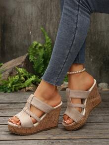Sandal đế xuồng hở mũi khoét rỗng, vân gỗ, cỡ lớn dành cho nữ. - Màu be - Xem 5