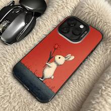 Funda de Teléfono Diseño de Conejo Rojo Sosteniendo Flor para iPhone 14 13 12 11 Pro Max y  Galaxy S23 S22 S21 Plus Opción de Regalo Ideal para Todas las Estaciones - Plateado - Ver 5