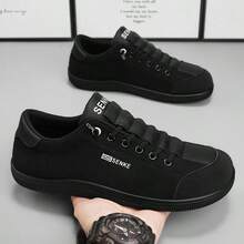 Giày thể thao casual nhẹ, đa năng, dễ xỏ, dành cho thanh thiếu niên, giày đế bằng tối giản, giày vải canvas cho học sinh. - màu đen - Xem 6
