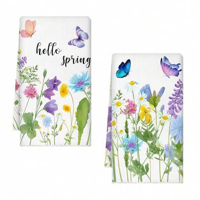 2pcs Ultra-Soft Microfiber Kitchen Towels - Fresh Floral & Butterfly Design, Highly Absorbent Hand Towels For Cooking, Baking, And Cleaning - Machine Washable, Perfect For Home Decor, Suitable For Birthdays, Anniversaries, Valentine's Day, Thanksgiving, Christmas, Halloween, Weddings, And New Year's Gifts, This Is An Ideal Present For Her, And Also A Great Choice For Him, Family, Boyfriend, Girlfriend, Father, Mother, Lover, Daughter, Son, Grandparents, Friends, Classmates, And Pets.It Can Be Used On Sofas, Beds, In Cars, Bedrooms, Living Rooms, Offices, Outdoor Camping, Beaches, Etc., As Wall Decorations, Bedroom Decorations, Halloween Decorations, Autumn Home Decor, Autumn Decorations, Christmas Party-Themed Kitchen Towels, Christmas Decorations, And Office Decorations.