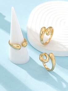 3pcs Minimalist Smooth Golden Geometric Water Drop Stackable Rings Set, Suitable For Women's Daily Wear, Best Gift For Valentine's Day, Girlfriend, Mother - Yellow Gold - View 3
